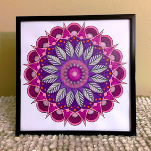 Hand Colored Mandala Wall Art  in Black Frame